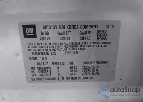 2018 Chevrolet Trax Lt from USA, damaged, VIN KL7CJPSB7JB679320